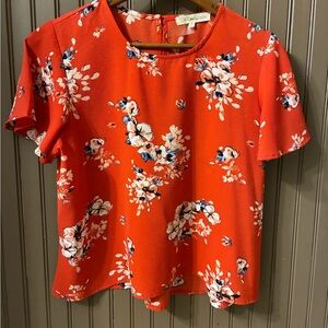 Red Floral Women's short sleeve Blouse